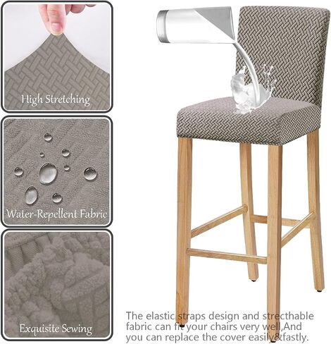 Stretch Check Jacquard bar Chair Covers with backrest, Removable Washable Chair Slip Cover for Short Rotating Dining Chair Back Chair bar Stool Chair (Beige1, Set of 2) in Saudi Arabia