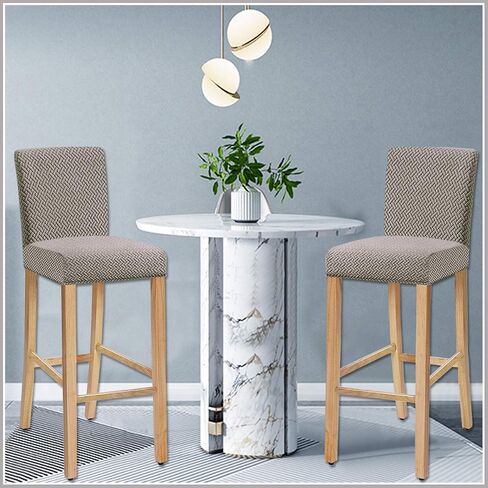 Stretch Check Jacquard bar Chair Covers with backrest, Removable Washable Chair Slip Cover for Short Rotating Dining Chair Back Chair bar Stool Chair (Beige1, Set of 2) in Saudi Arabia
