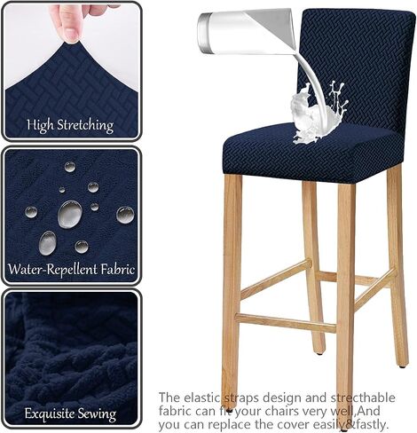 Stretch Check Jacquard bar Chair Covers with backrest, Removable Washable Chair Slip Cover for Short Rotating Dining Chair Back Chair bar Stool Chair (Beige1, Set of 2) in Saudi Arabia