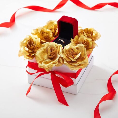 Bright Creations 50 Pack Gold Roses Artificial Flowers Bulk, 3 Inch Stemless Fake Silk Roses for Decorations, Wedding, Faux Bouquets in Kuwait