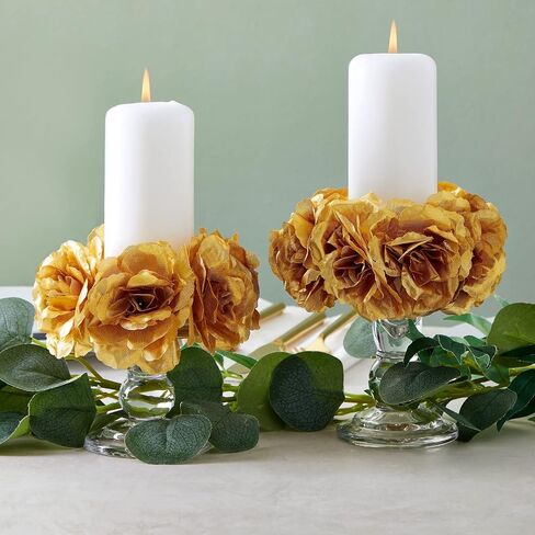 Bright Creations 50 Pack Gold Roses Artificial Flowers Bulk, 3 Inch Stemless Fake Silk Roses for Decorations, Wedding, Faux Bouquets in Kuwait