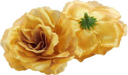 Bright Creations 50 Pack Gold Roses Artificial Flowers Bulk, 3 Inch Stemless Fake Silk Roses for Decorations, Wedding, Faux Bouquets in Kuwait
