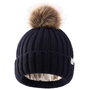 Hat Hut Toddler Beanie Satin Lined Beanie for Baby Winter Hats for Kids Pom Pom Beanie for Boys Girls in Saudi Arabia