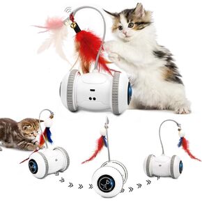 Nueplay Interactive Cat Toys for Indoor Cats, Automatic Cat Toys with LED Light,Smart Electric Cat Toys with 2 Feathers, Pet Exercise Toys, Robotic Cat Toys with 2 Modes USB Charging, Moving Cat Toys in Kuwait