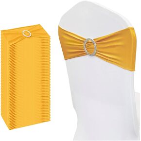 NDSWKR 50 قطعة من أوشاح الكراسي المصنوعة من الألياف اللدنة الذهبية، أربطة كرسي قابلة للتمدد مع منزلق بإبزيم، أربطة غطاء كرسي مرنة عالمية لتزيين حفلات الزفاف وحفلات الاستقبال والولائم in Kuwait