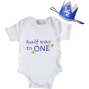 Kirei Sui Baby Boys Blue Half Birthday White Bodysuit