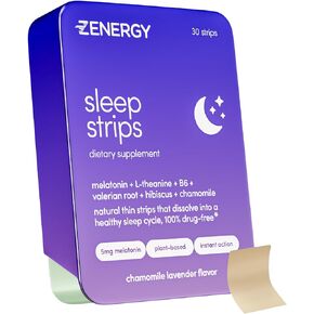 ZENERGY Sleep Oral Strips - Chamomile Lavender Flavor | 5mg Melatonin + 20mg L-Theanine + 100% Vitamin B6 + Botanicals | 0 Sugar, 0 Calories, 0 Gluten, Vegan, Instant Action | 1 Tin = 30 Strips in Saudi Arabia