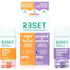 مكمل غذائي ليلي ونهاري من ار 3 سيت، مكمل غذائي لدعم التوتر والقلق والنوم مع البابونج وفيتامين D3 واوميجا 3 وجذور فاليريان والاشواغاندا والثيانين وجابا، 28 كبسولة in Kuwait