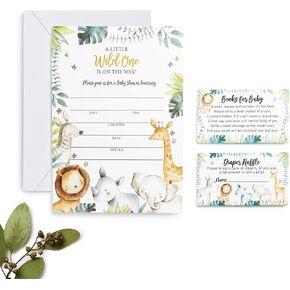 25 Safari Jungle Baby Shower Invitations (LARGE SIZE 5X7 INCHES), Diaper Raffle Tickets, Baby Shower Book Request Cards with Envelopes Greenery Jungle Animal Invites for Boy Baby Showers in Kuwait