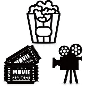 3 قطع من ديكور غرفة المسرح المنزلي والسينما جدار الفن الخشبي بكرة الفيلم لافتة جدارية للمسرح المنزلي لافتة سينما فيلم ديكور جداري (11.5 بوصة، 7.28 بوصة، 7.68 بوصة، نمط أنيق) in Kuwait