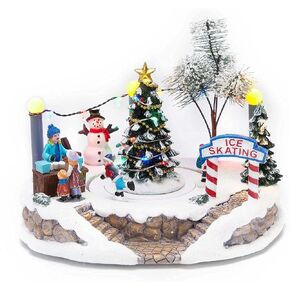 مشهد قرية الكريسماس باضاءة LED للشتاء - قرية عيد الميلاد الموسيقية المضيئة والرسوم المتحركة مع شجرة مركزية وحلبة تزلج متحركة، تعمل بالبطارية in Kuwait