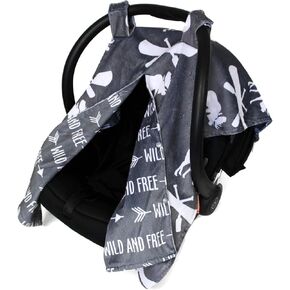 مظلة مقعد السيارة الفاخرة من Dear Baby Gear - غطاء مقعد السيارة للرضع - أغطية مقاعد السيارة للأطفال - مظلة مقعد السيارة لمقاعد السيارة للرضع - غطاء مقعد السيارة (حيوانات الغابة اللذيذة والمكسرات والتوت، رمادي فاتح 40 بوصة × 30 بوصة) in Kuwait