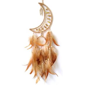 SOYUZU حلم الماسك القمر حلم الماسك البني ريشة حلم الماسك لغرفة النوم الكبار حلم الماسك للأطفال الأولاد الجدار شنقا ديكور فن زخرفة الهدايا الحرفية in Kuwait