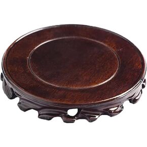 Round Wooden Rosewood Base Vase Plant Buddha Statue Stone Ornament Stand Antique Craft Pedestal