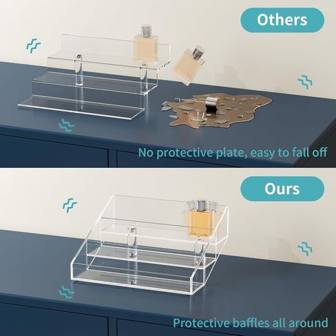 هايميي منظم عطور، حامل عطور 10 انش، عرض عطور من 3 طبقات، رف رفع اكريليك شفاف للعطور والكب كيك والاحجار الكريمة والكوريو وتماثيل الانيمي ومنتجات العناية بالبشرة (عبوتان) in Kuwait