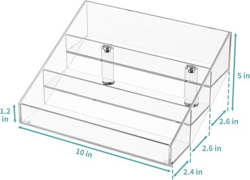 هايميي منظم عطور، حامل عطور 10 انش، عرض عطور من 3 طبقات، رف رفع اكريليك شفاف للعطور والكب كيك والاحجار الكريمة والكوريو وتماثيل الانيمي ومنتجات العناية بالبشرة (عبوتان) in Kuwait