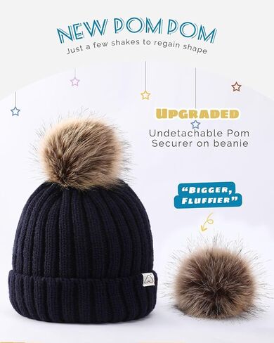 Hat Hut Toddler Beanie Satin Lined Beanie for Baby Winter Hats for Kids Pom Pom Beanie for Boys Girls in Saudi Arabia