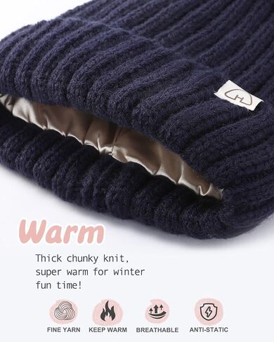 Hat Hut Toddler Beanie Satin Lined Beanie for Baby Winter Hats for Kids Pom Pom Beanie for Boys Girls in Saudi Arabia