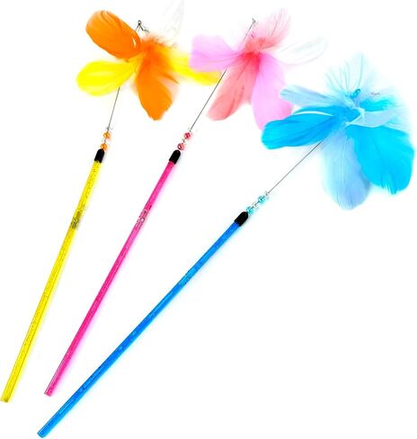 CHIWAVA 25" Colorful Feather Cat Teaser Wand with Bell Kitten Interactive Toys in Kuwait