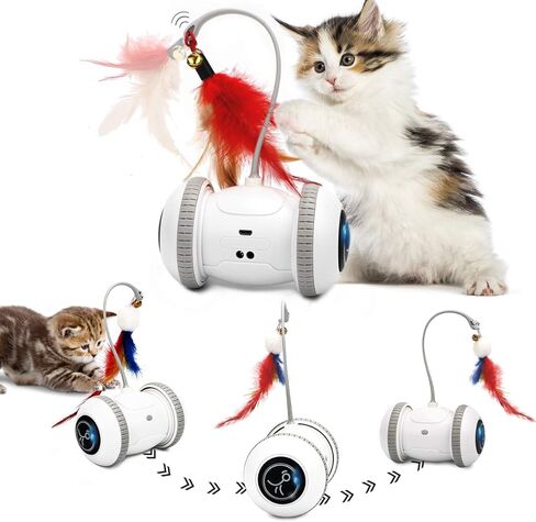 Nueplay Interactive Cat Toys for Indoor Cats, Automatic Cat Toys with LED Light,Smart Electric Cat Toys with 2 Feathers, Pet Exercise Toys, Robotic Cat Toys with 2 Modes USB Charging, Moving Cat Toys in Kuwait