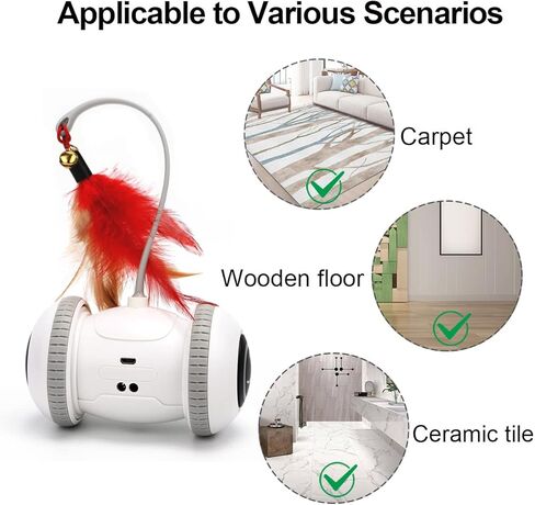 Nueplay Interactive Cat Toys for Indoor Cats, Automatic Cat Toys with LED Light,Smart Electric Cat Toys with 2 Feathers, Pet Exercise Toys, Robotic Cat Toys with 2 Modes USB Charging, Moving Cat Toys in Kuwait