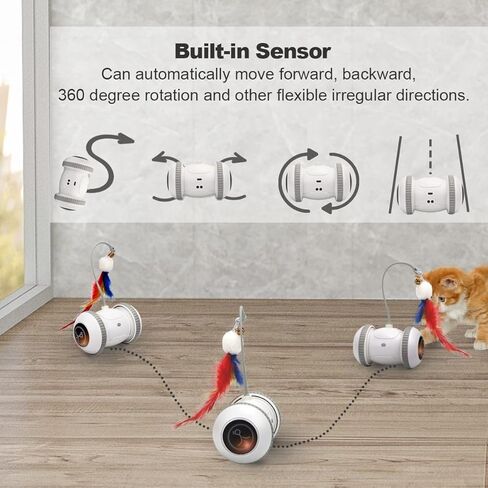 Nueplay Interactive Cat Toys for Indoor Cats, Automatic Cat Toys with LED Light,Smart Electric Cat Toys with 2 Feathers, Pet Exercise Toys, Robotic Cat Toys with 2 Modes USB Charging, Moving Cat Toys in Kuwait