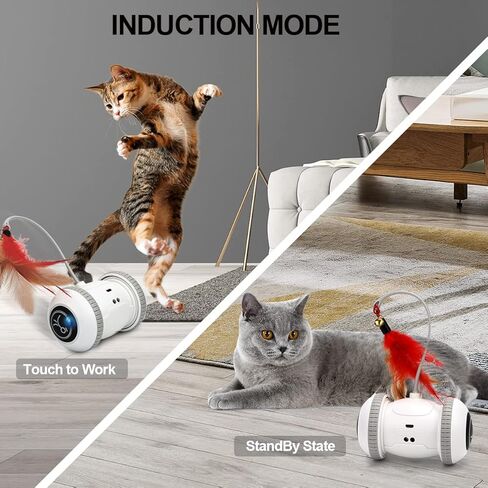 Nueplay Interactive Cat Toys for Indoor Cats, Automatic Cat Toys with LED Light,Smart Electric Cat Toys with 2 Feathers, Pet Exercise Toys, Robotic Cat Toys with 2 Modes USB Charging, Moving Cat Toys in Kuwait