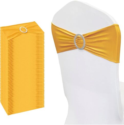 NDSWKR 50 قطعة من أوشاح الكراسي المصنوعة من الألياف اللدنة الذهبية، أربطة كرسي قابلة للتمدد مع منزلق بإبزيم، أربطة غطاء كرسي مرنة عالمية لتزيين حفلات الزفاف وحفلات الاستقبال والولائم in Kuwait