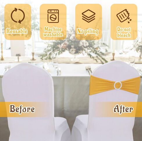 NDSWKR 50 قطعة من أوشاح الكراسي المصنوعة من الألياف اللدنة الذهبية، أربطة كرسي قابلة للتمدد مع منزلق بإبزيم، أربطة غطاء كرسي مرنة عالمية لتزيين حفلات الزفاف وحفلات الاستقبال والولائم in Kuwait