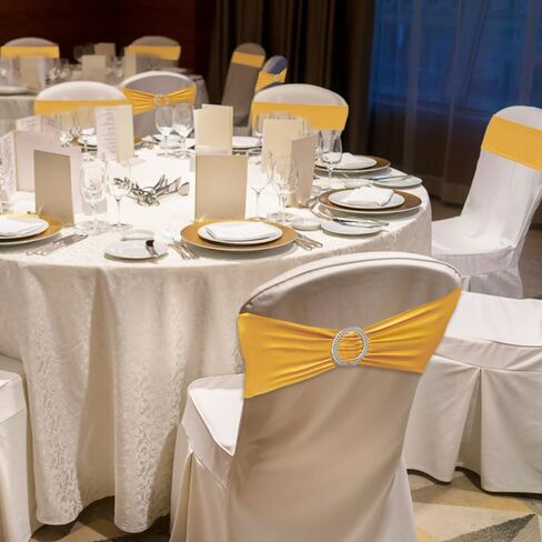 NDSWKR 50 قطعة من أوشاح الكراسي المصنوعة من الألياف اللدنة الذهبية، أربطة كرسي قابلة للتمدد مع منزلق بإبزيم، أربطة غطاء كرسي مرنة عالمية لتزيين حفلات الزفاف وحفلات الاستقبال والولائم in Kuwait