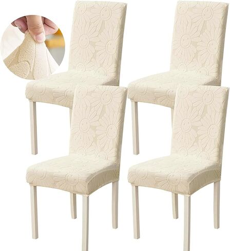 Aiuuee Stretch Chair Covers for Dining Room Set of 4, Removable Washable Dining Chair Seat Covers Chair Protectors Cover, Unique Chair Slipcovers for Dining Room, Kitchen, Hotel, Party(Khaki) in Kuwait