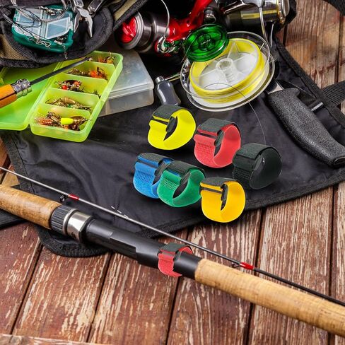 50 قطعة من احزمة صنارة الصيد - اربطة صنارة الصيد مع تويست - احزمة صنارة صيد متعددة الالوان - حزام حامل صنارة صيد قابل للتمدد لقضيب الصيد الدوار وقضيب الذباب من اساسيات الصيد في الهواء الطلق، ازرق، in Kuwait