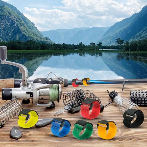 50 قطعة من احزمة صنارة الصيد - اربطة صنارة الصيد مع تويست - احزمة صنارة صيد متعددة الالوان - حزام حامل صنارة صيد قابل للتمدد لقضيب الصيد الدوار وقضيب الذباب من اساسيات الصيد في الهواء الطلق، ازرق، in Kuwait