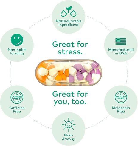 مكمل غذائي ليلي ونهاري من ار 3 سيت، مكمل غذائي لدعم التوتر والقلق والنوم مع البابونج وفيتامين D3 واوميجا 3 وجذور فاليريان والاشواغاندا والثيانين وجابا، 28 كبسولة in Kuwait