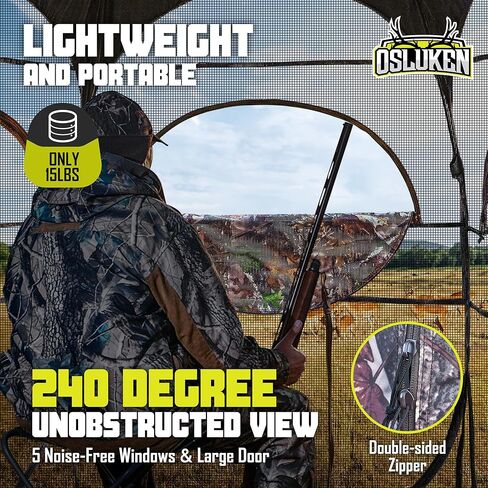 خيمة صيد شفافة محمولة منبثقة تتسع لـ 4 اشخاص و6 جوانب داخلية ضخمة من البوليستر 150D متينة لصيد الغزلان والديك الرومي 84 انش × 74 انش × 78 انش ارتفاع مع شنطة حمل (مموه) in Kuwait