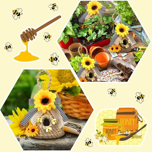 2 Pieces Mini Beehive Farmhouse Bee Hive Decor Bee Tiered Tray Decor Spring Summer Shelf Sitter Bee Kitchen Decor with Sunflower Bee Home Decor Decorative Honey Bee Decorations for Home Shelf Decor in Saudi Arabia