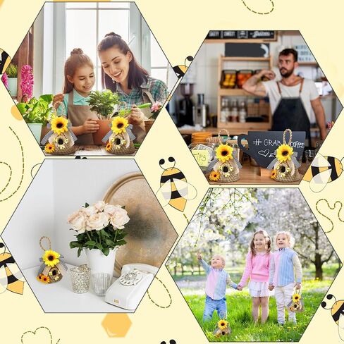2 Pieces Mini Beehive Farmhouse Bee Hive Decor Bee Tiered Tray Decor Spring Summer Shelf Sitter Bee Kitchen Decor with Sunflower Bee Home Decor Decorative Honey Bee Decorations for Home Shelf Decor in Saudi Arabia