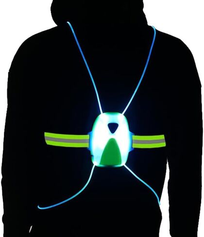 سترة الجري العاكسة LED من LeadSeals مع ضوء أمامي قابل للتعديل معدات الجري العاكسة للرجال والنساء القابلة لإعادة الشحن عالية الوضوح تحذير LED سترة خفيفة للجري الليلي وركوب الدراجات والركض in Kuwait