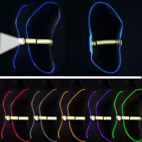 سترة الجري العاكسة LED من LeadSeals مع ضوء أمامي قابل للتعديل معدات الجري العاكسة للرجال والنساء القابلة لإعادة الشحن عالية الوضوح تحذير LED سترة خفيفة للجري الليلي وركوب الدراجات والركض in Kuwait