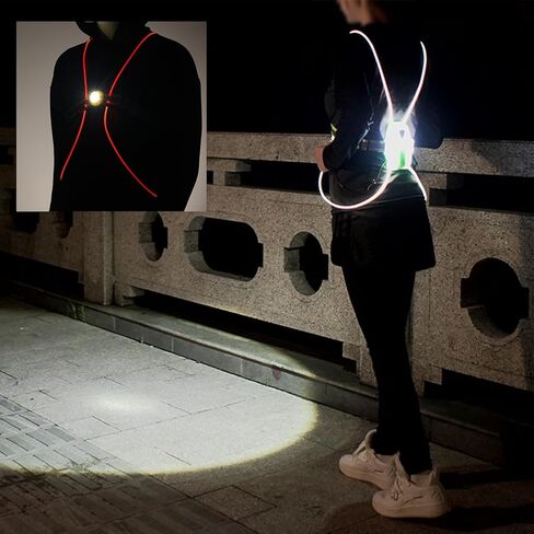 سترة الجري العاكسة LED من LeadSeals مع ضوء أمامي قابل للتعديل معدات الجري العاكسة للرجال والنساء القابلة لإعادة الشحن عالية الوضوح تحذير LED سترة خفيفة للجري الليلي وركوب الدراجات والركض in Kuwait