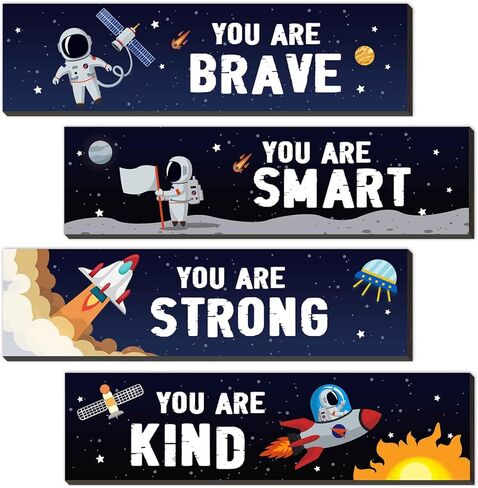 4 قطع من اقتباسات ملهمة لرائد الفضاء، لافتة تعليق خشبية على الحائط، لوحة معلقة تحفيزية، لوحة فنية جدارية لغرفة الفضاء الخارجي، ديكور حضانة للفضاء الخارجي للأولاد والأطفال، ديكور غرفة اللعب والفصل الدراسي in Kuwait