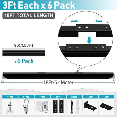 KOLAKO Ceiling Curtain Track, (3Ft-15Ft) Flexible Curtain Rails Ceiling Wall Mount Heavy Duty Black Sliding Aluminum Curtain Tracks System Drop Ceiling Track Set for Curtains, Room Divider, 5 Pack in Saudi Arabia