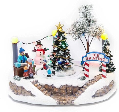 مشهد قرية الكريسماس باضاءة LED للشتاء - قرية عيد الميلاد الموسيقية المضيئة والرسوم المتحركة مع شجرة مركزية وحلبة تزلج متحركة، تعمل بالبطارية in Kuwait