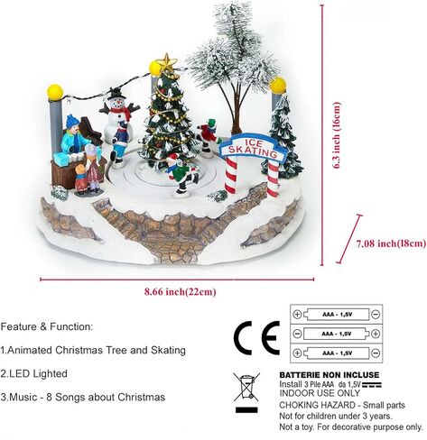 مشهد قرية الكريسماس باضاءة LED للشتاء - قرية عيد الميلاد الموسيقية المضيئة والرسوم المتحركة مع شجرة مركزية وحلبة تزلج متحركة، تعمل بالبطارية in Kuwait