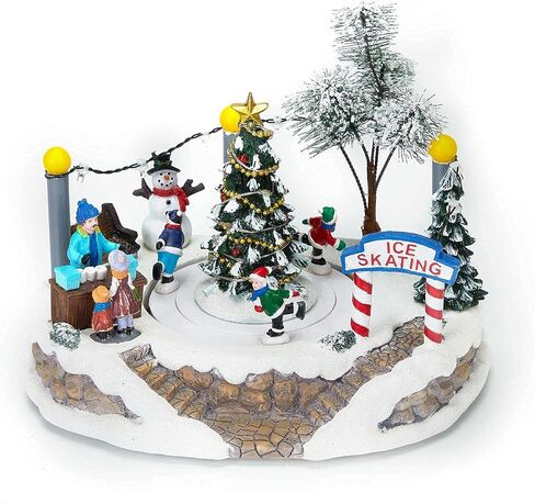 مشهد قرية الكريسماس باضاءة LED للشتاء - قرية عيد الميلاد الموسيقية المضيئة والرسوم المتحركة مع شجرة مركزية وحلبة تزلج متحركة، تعمل بالبطارية in Kuwait