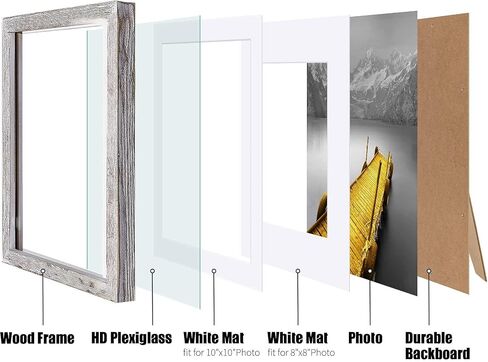 إطارات صور مقاس 12 × 12 من الخشب الصلب من خشب الجوز الريفي مقاس 10 × 10 أو 8 × 8 مع حصيرة أو 12 × 12 بدون حصيرة - إطارات صور مربعة مقاس 12 × 12 بوصة مع سجادتين للجدار أو التركيب على سطح الطاولة، عبوة واحدة in Kuwait