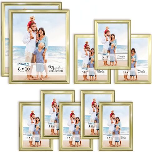 مجموعة إطارات الصور الذهبية من Icona Bay - 10 قطع (خمسة 4×6، ثلاثة 5×7، اثنتان 8×10)، طراز معاصر أنيق، مجموعة مايسترو لمعرض الحائط in Saudi Arabia