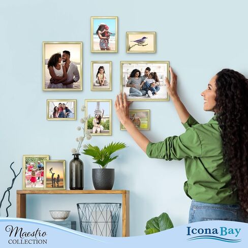 مجموعة إطارات الصور الذهبية من Icona Bay - 10 قطع (خمسة 4×6، ثلاثة 5×7، اثنتان 8×10)، طراز معاصر أنيق، مجموعة مايسترو لمعرض الحائط in Saudi Arabia