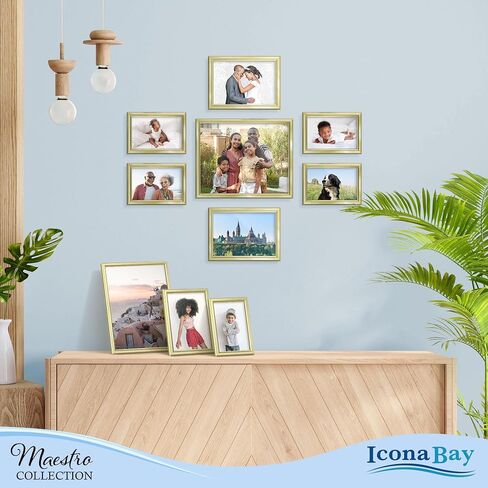 مجموعة إطارات الصور الذهبية من Icona Bay - 10 قطع (خمسة 4×6، ثلاثة 5×7، اثنتان 8×10)، طراز معاصر أنيق، مجموعة مايسترو لمعرض الحائط in Saudi Arabia