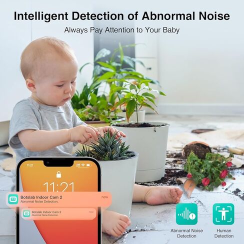 جهاز مراقبة الأطفال BOTSLAB - جهاز مراقبة الأطفال الذكي بدقة 3K 5 ميجابكسل داخلي، اكتشاف البكاء والمكالمات بلمسة واحدة، صوت ثنائي الاتجاه ورؤية ليلية، واي فاي 5 جيجا هرتز، يعمل مع Alexa in Kuwait